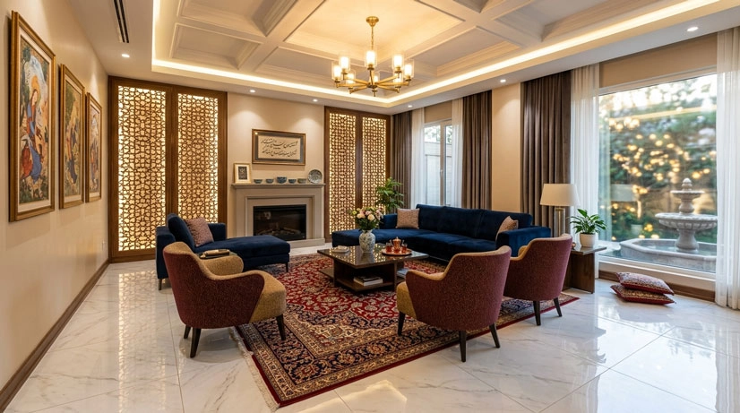 هماهنگی رنگ سرامیک کف پذیرایی برای خانه های کم نور